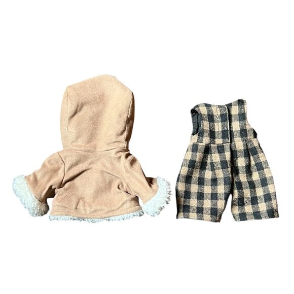 Stuffed Bear Outfit: Plaid Jumpsuit & Button Suede Jacket w/Hood & Furry Lining - Picture 2 of 6